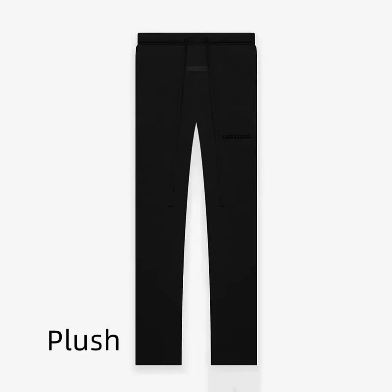 Fashion Double Line Matching Set Men's Drawstring Pants Luxury Design Plush Letter Pants High Street Couple Oversized Pants Set
