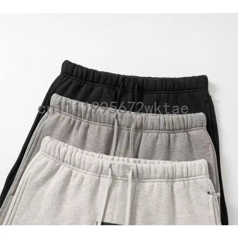 Fashion Double Line Matching Set Men's Drawstring Pants Luxury Design Plush Letter Pants High Street Couple Oversized Pants Set