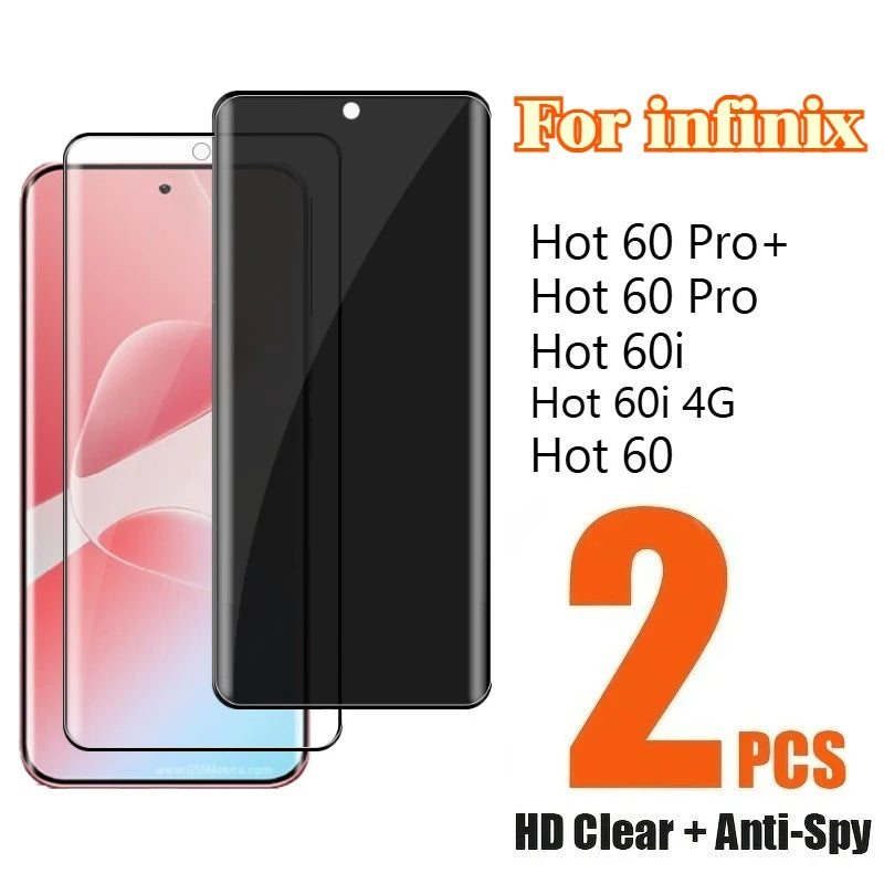 2-IN-1 9D Tempered Glass + 1Privacy Tempered Glass for Infinix Hot 60 Pro Plus Hot 60i 4G Hot 60 Pro Anti-Scratch Tempered Glass