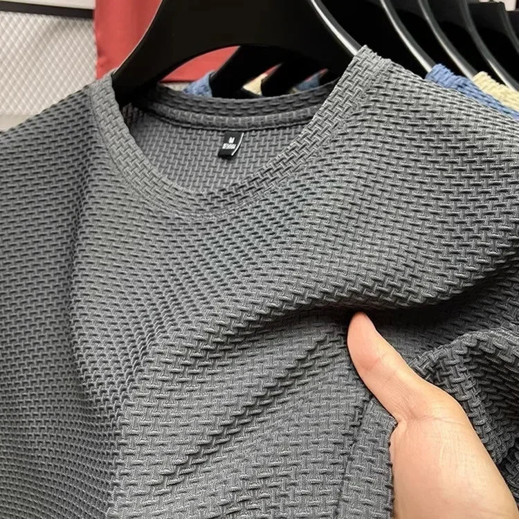 Summer Mesh Ice Silk T-shirt Men's Short Sleeve Round Neck 2026 New Half Sleeve Men Thin Solid Color Tees Top
