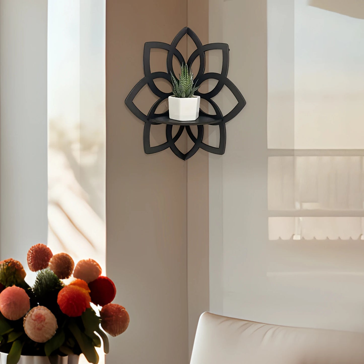 Flower Shape Corner Shelf Wood Floating Shelves for Home Kitchen Living Room Decor Boho Wall Shelves Modern Style Storage Rack