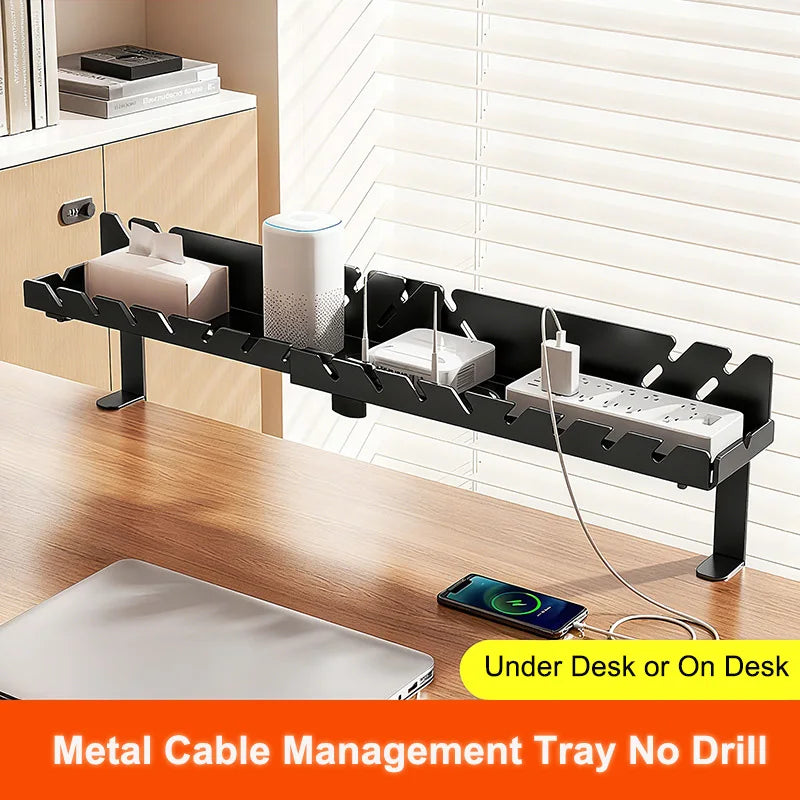 Under Desk Cable Management Tray No Drill 2 Hole Cable Tray with Wire Management Cord Organizer Desk Organizer Standing Desk