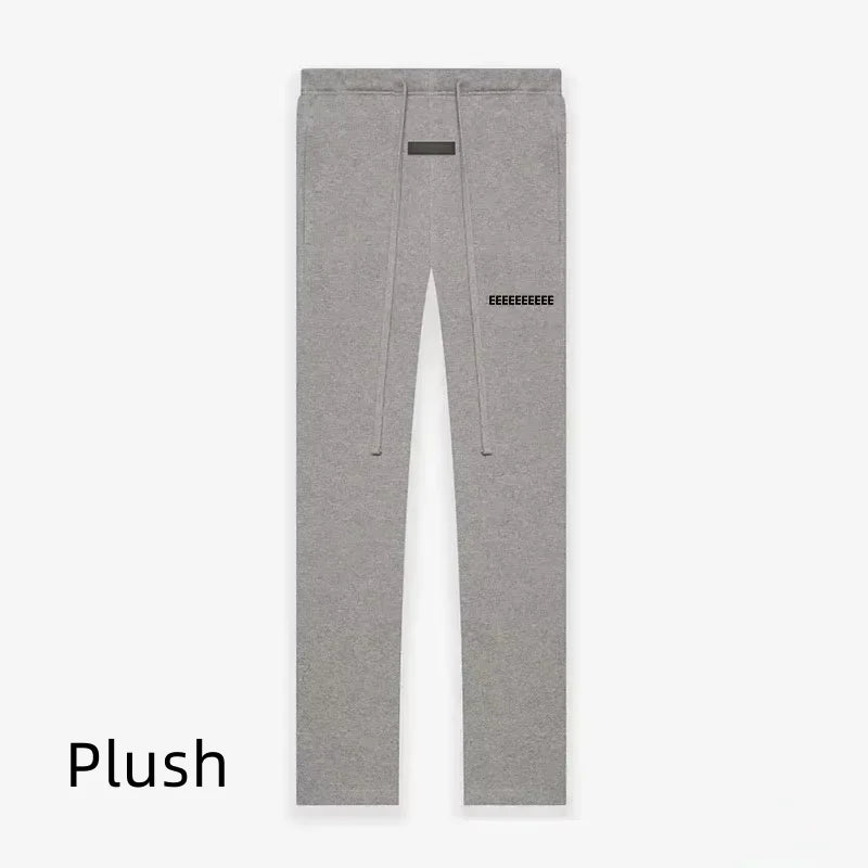 Fashion Double Line Matching Set Men's Drawstring Pants Luxury Design Plush Letter Pants High Street Couple Oversized Pants Set