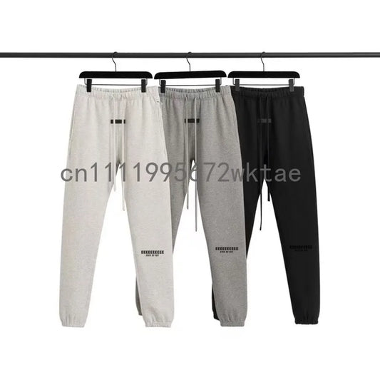 Fashion Double Line Matching Set Men's Drawstring Pants Luxury Design Plush Letter Pants High Street Couple Oversized Pants Set