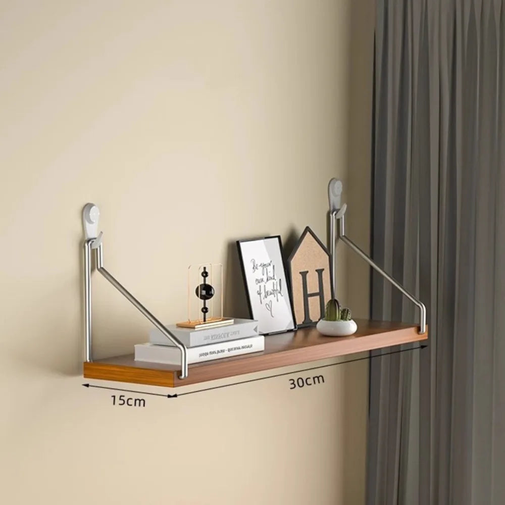 Aesthetic Decor Wooden Material Wall Shelf Wall Mounted No-Punch Design Wall Display Hanging Organizers Floating Shelves Bedroom