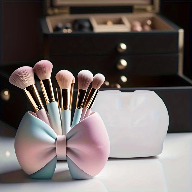 A Model with 3D Silicone Mold with Bow Design. Very Suitable for Making Epoxy Resin Crafts, Makeup Brush Holder, Storage Tank, F