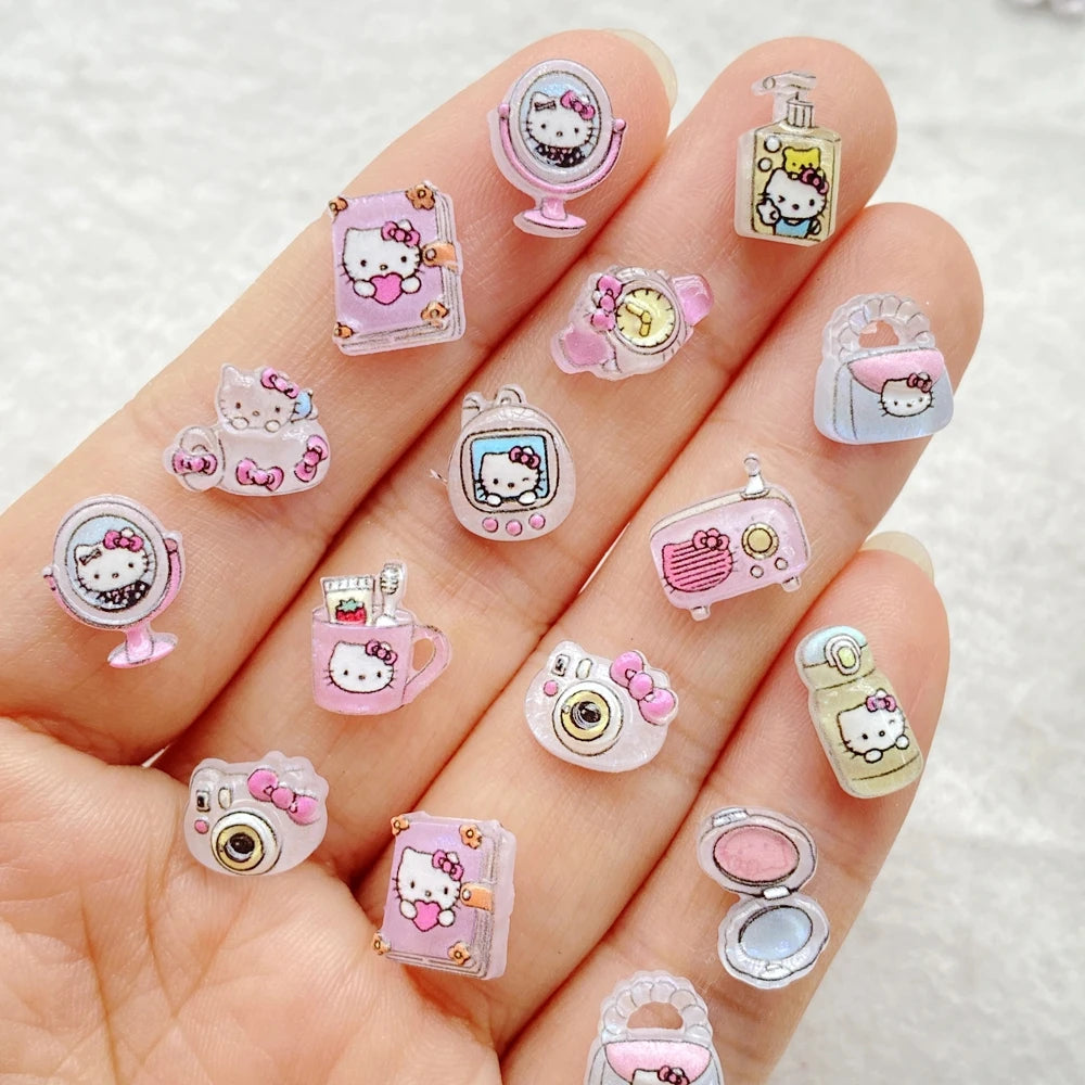 50Pcs Mixed Resin Kitten makeup mirror, camera, book Charms Rhinestones DIY Craft For Nail 3D Decorations Jewelry