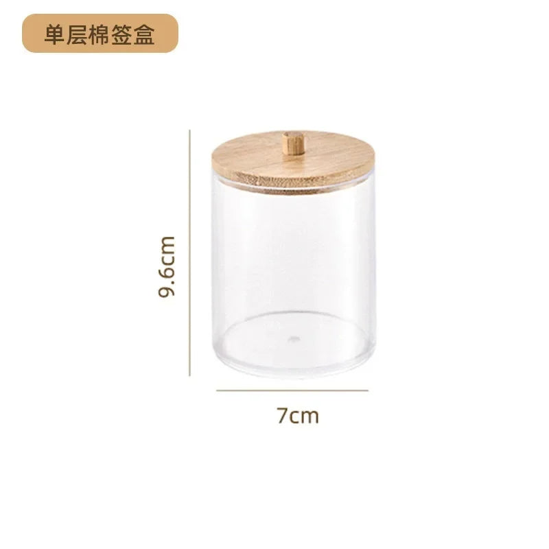 1pcs Cotton Swab Storage Box Acrylic Jar Makeup Organizer, Cotton Round Pad Holder, Q-tip Dispenser with Bamboo Lid