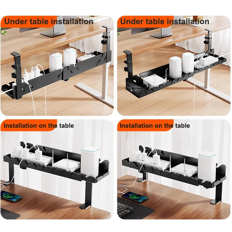 Under Desk Cable Management Tray No Drill 2 Hole Cable Tray with Wire Management Cord Organizer Desk Organizer Standing Desk