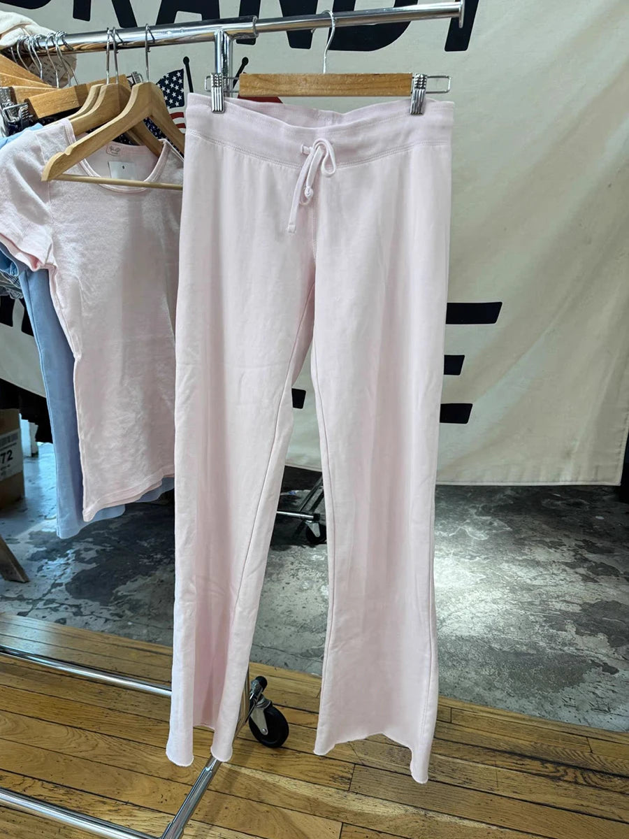 New Light Pink Drawstring Sweatpant Woman Spring Raw Hem Low Waist Straight Long Pants Casual All-match Cotton Sport Trousers