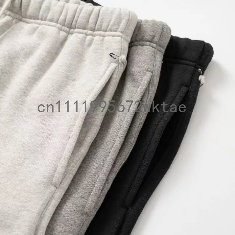Fashion Double Line Matching Set Men's Drawstring Pants Luxury Design Plush Letter Pants High Street Couple Oversized Pants Set