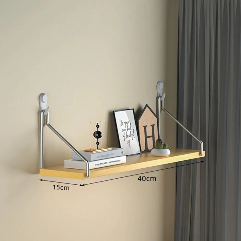 Aesthetic Decor Wooden Material Wall Shelf Wall Mounted No-Punch Design Wall Display Hanging Organizers Floating Shelves Bedroom