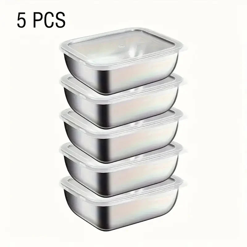 5-Piece Stainless Steel Food Storage Containers, Stackable Meal Prep Boxes for Fridge Lunch Travel Kitchen
