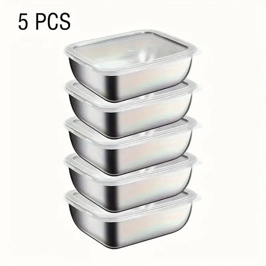 5-Piece Stainless Steel Food Storage Containers, Stackable Meal Prep Boxes for Fridge Lunch Travel Kitchen