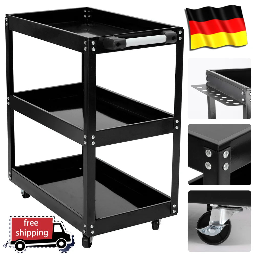 Heavy Duty Rolling Tool Cart Service Carts with Wheels 3 Tier Portable Utility Rolling Tool Garage Cart Collapsible Storage Cart