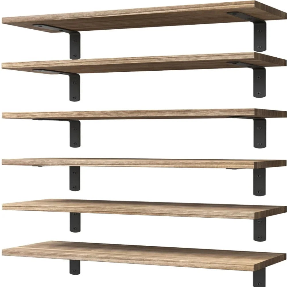 Wood Floating Shelves Set of 6, Shelves for Wall Decor, Farmhouse Shelf for Bedroom, Bathroom Storage Shelves, Book Shelves for