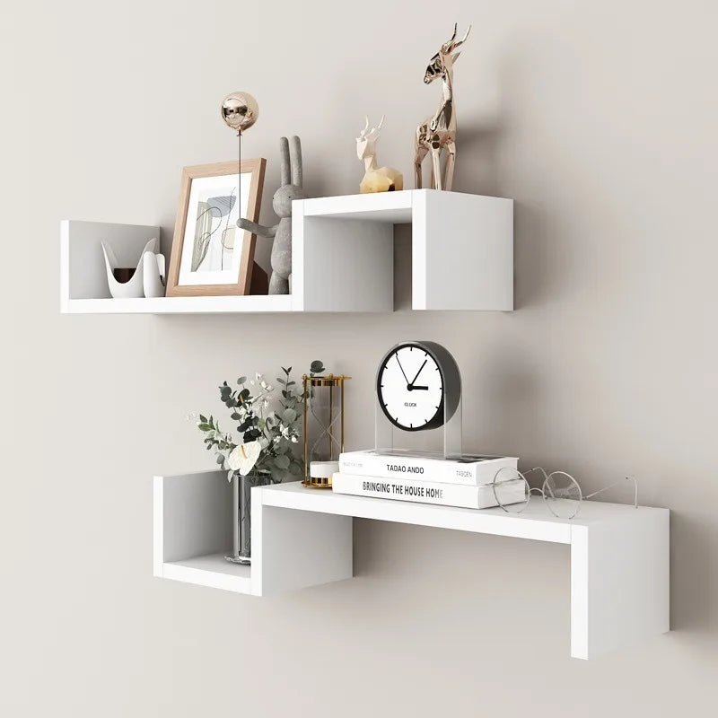 Modern Floating Shelves Wall Mounted 2-Tier, Living Room Bedroom Decor, Geometric Storage Shelf, Organizer for Books Plants Art