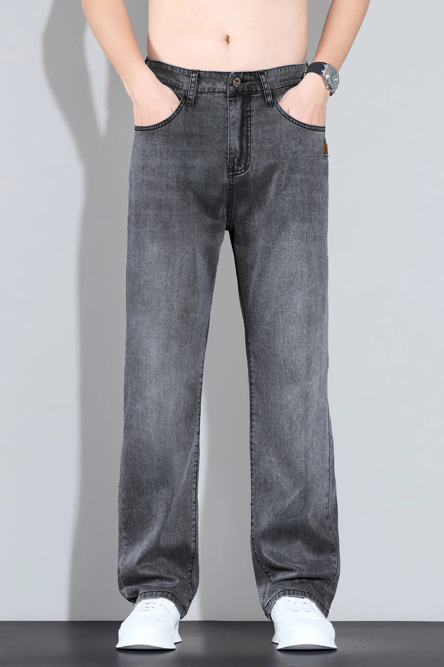 Lyocell Ice Silk Jeans Men's Fashion Korean Ultra-Thin Denim Pants Soft Drape Comfortable Business Straight Casual Trousers