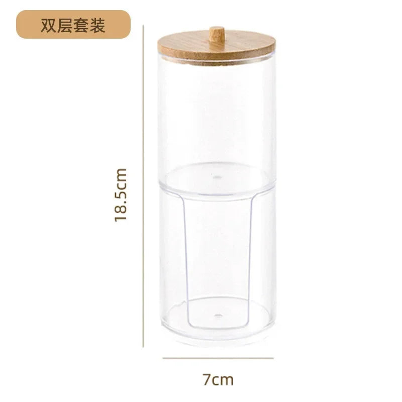 1pcs Cotton Swab Storage Box Acrylic Jar Makeup Organizer, Cotton Round Pad Holder, Q-tip Dispenser with Bamboo Lid