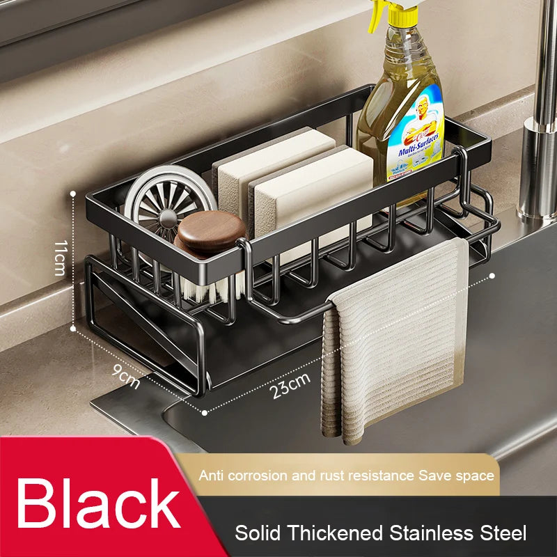 Sink Cleaning Tools Storage Rack Kitchen Drain Organizer Sponge Cleanser Rag Hanger - Space-Saving Home Essential