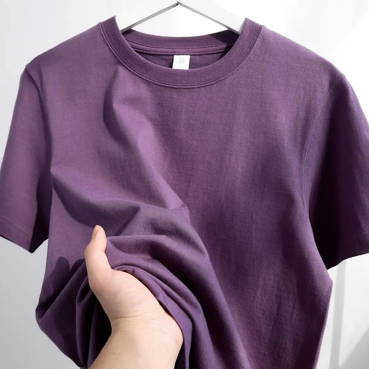 Men's and Women's T-shirts 300G Heavy Gray-purple Round Neck Short-sleeved T-shirts Women's Basic Pure Cotton Simple