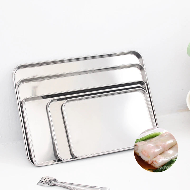 Stainless Steel Rectangle Food Storage Trays Sausage Noodles Fruit Dish Pastry Baking Plates for Restaurant Hotel Kitchen
