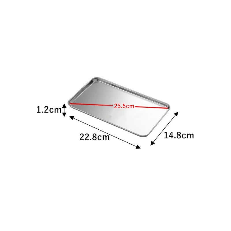 Stainless Steel Rectangle Food Storage Trays Sausage Noodles Fruit Dish Pastry Baking Plates for Restaurant Hotel Kitchen