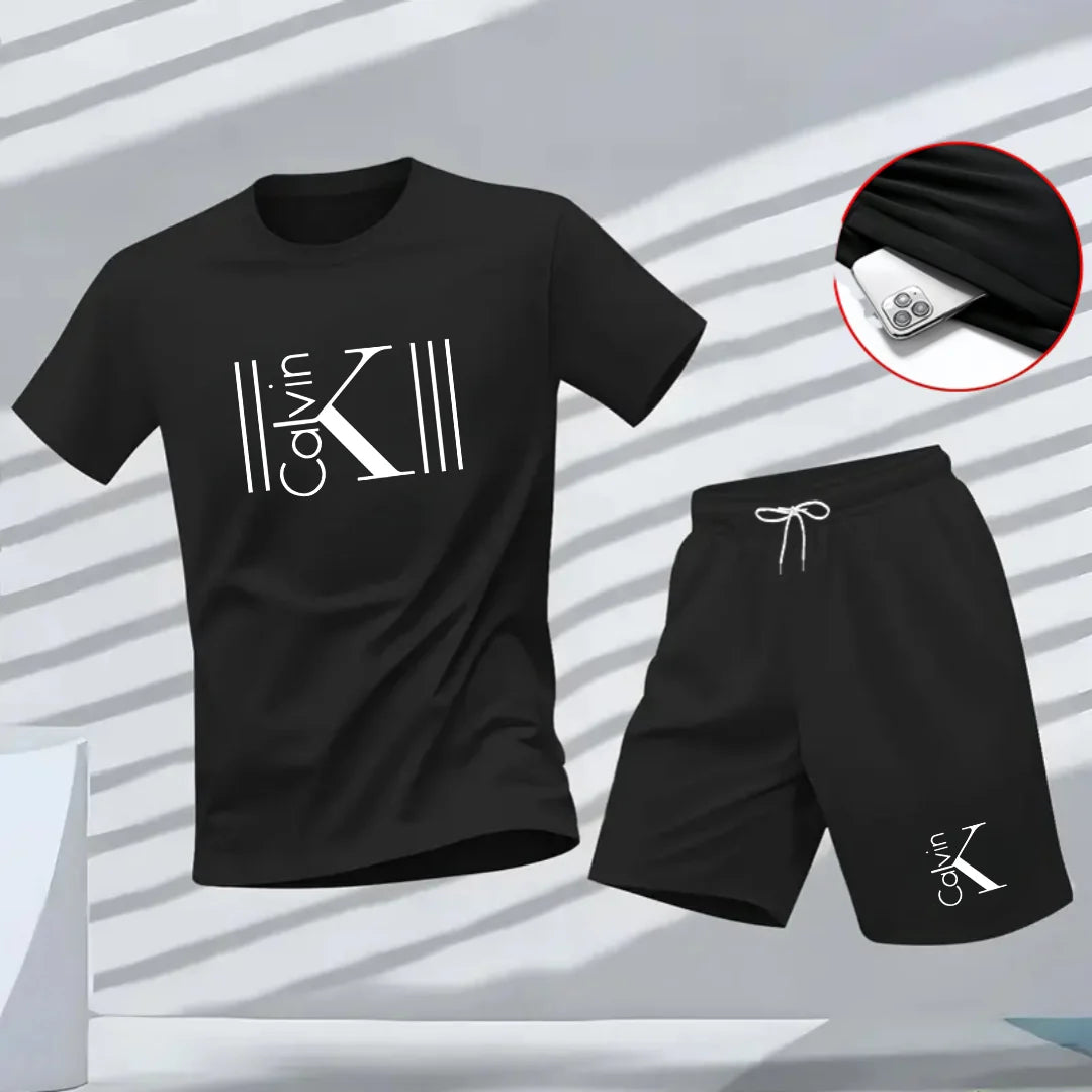 2025 Men's Breathable Sports Pattern Printed T-Shirt Casual Fashion Short-Sleeved T-Shirt Summer Streetwear Top Two-Piece Set