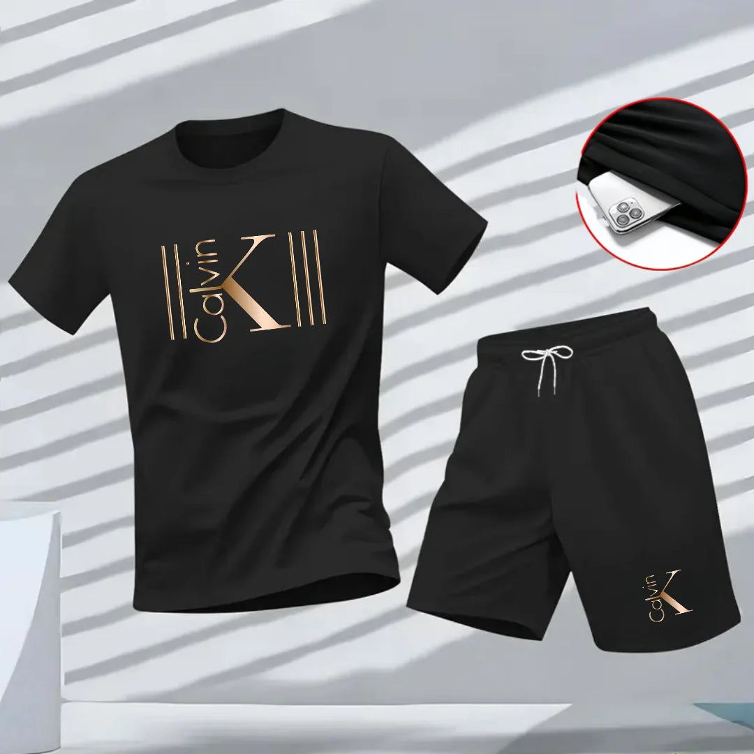 2025 Men's Breathable Sports Pattern Printed T-Shirt Casual Fashion Short-Sleeved T-Shirt Summer Streetwear Top Two-Piece Set