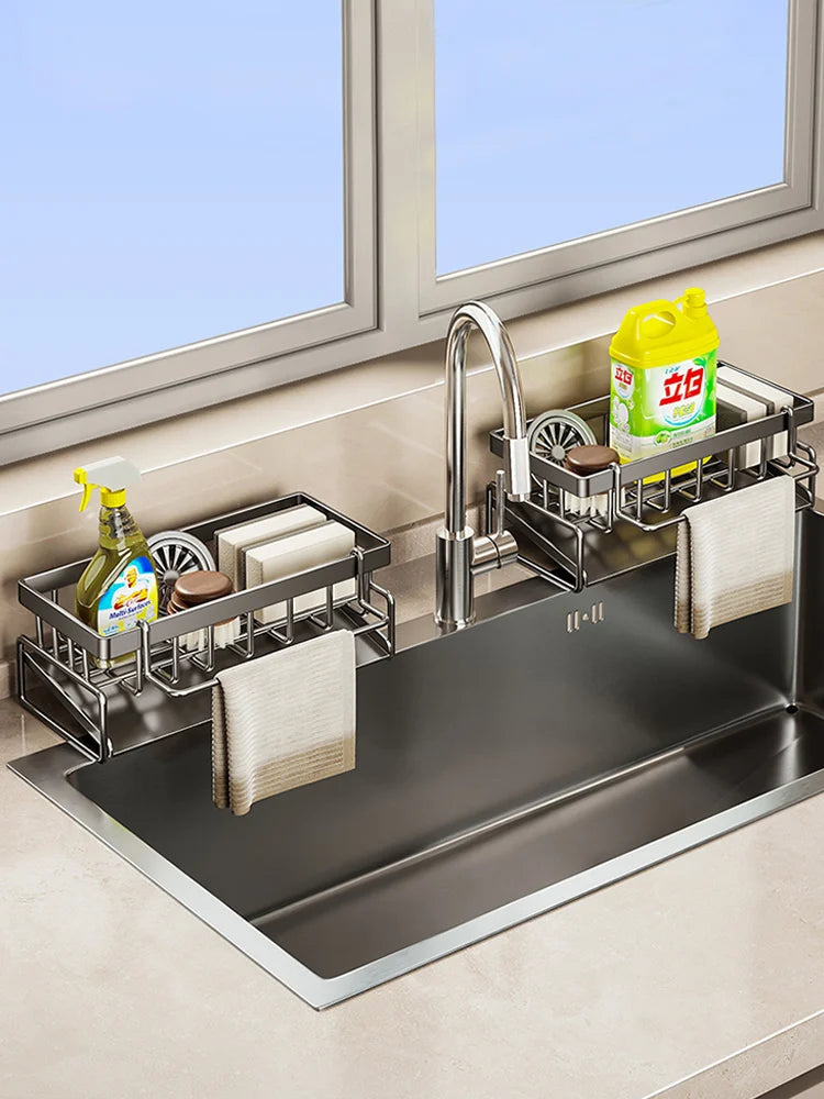 Sink Cleaning Tools Storage Rack Kitchen Drain Organizer Sponge Cleanser Rag Hanger - Space-Saving Home Essential