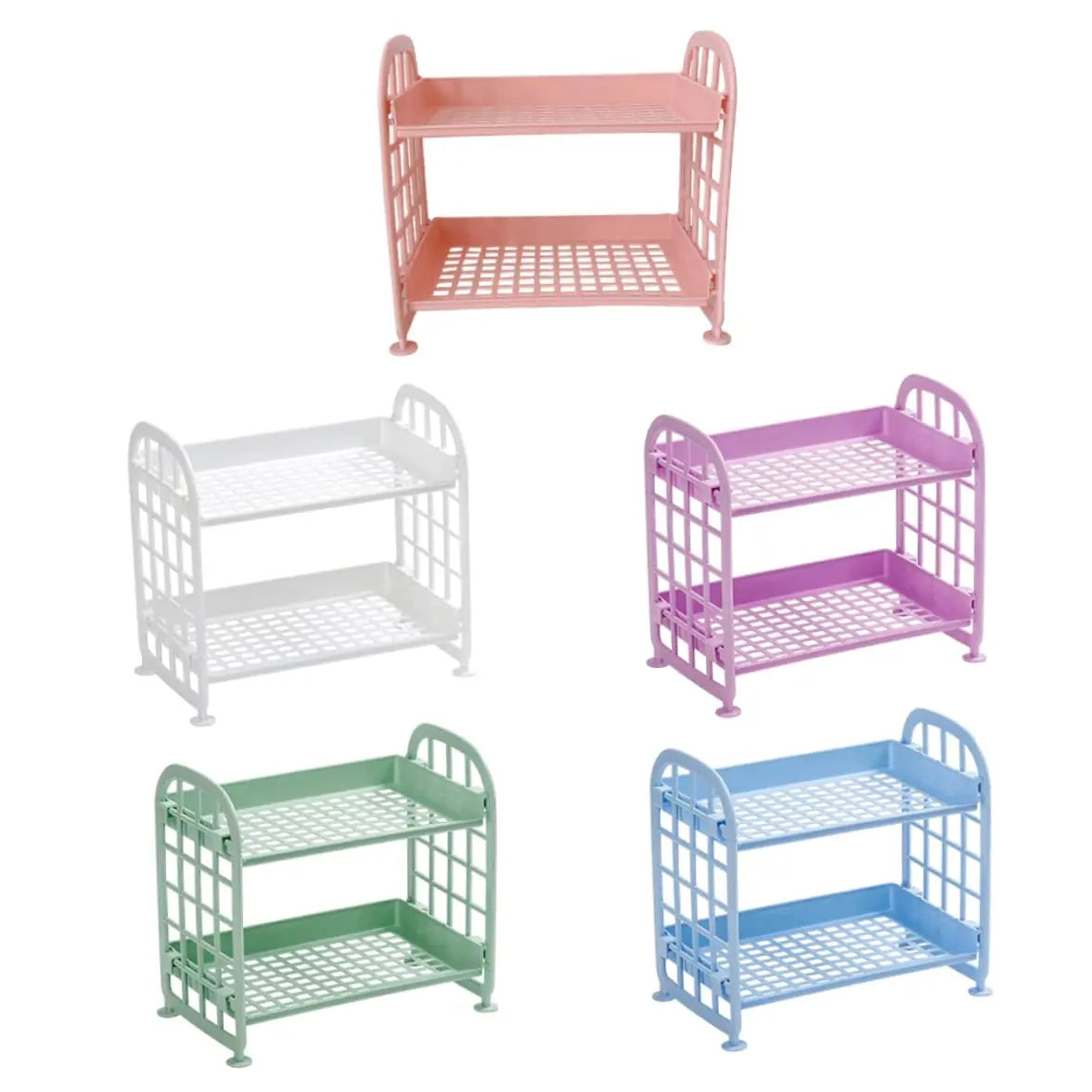 2-Tier Multifunctional Plastic Shelf Makeup Organizer for Skincare Office Kitchen Bedroom Bathroom Two Layer Hollow Storage Rack