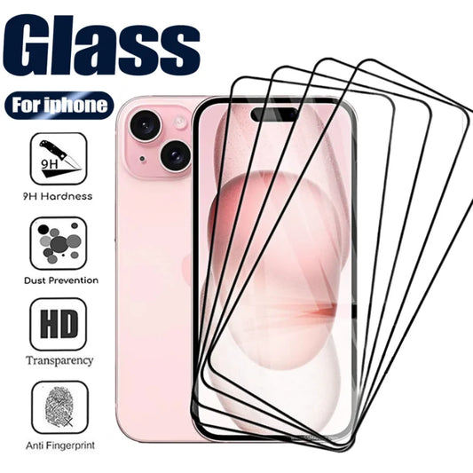 2-4PCS Full Cover Tempered Glass Screen Protector For iPhone17 15 14 13 12 Pro Max Protection Glass For iPhone 13 14 16 Pro Max