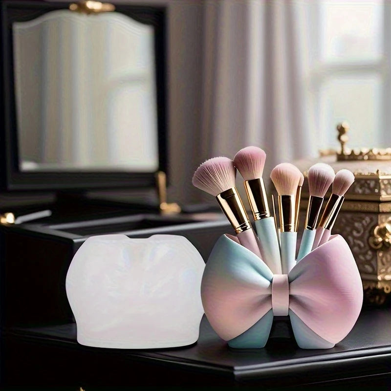 A Model with 3D Silicone Mold with Bow Design. Very Suitable for Making Epoxy Resin Crafts, Makeup Brush Holder, Storage Tank, F