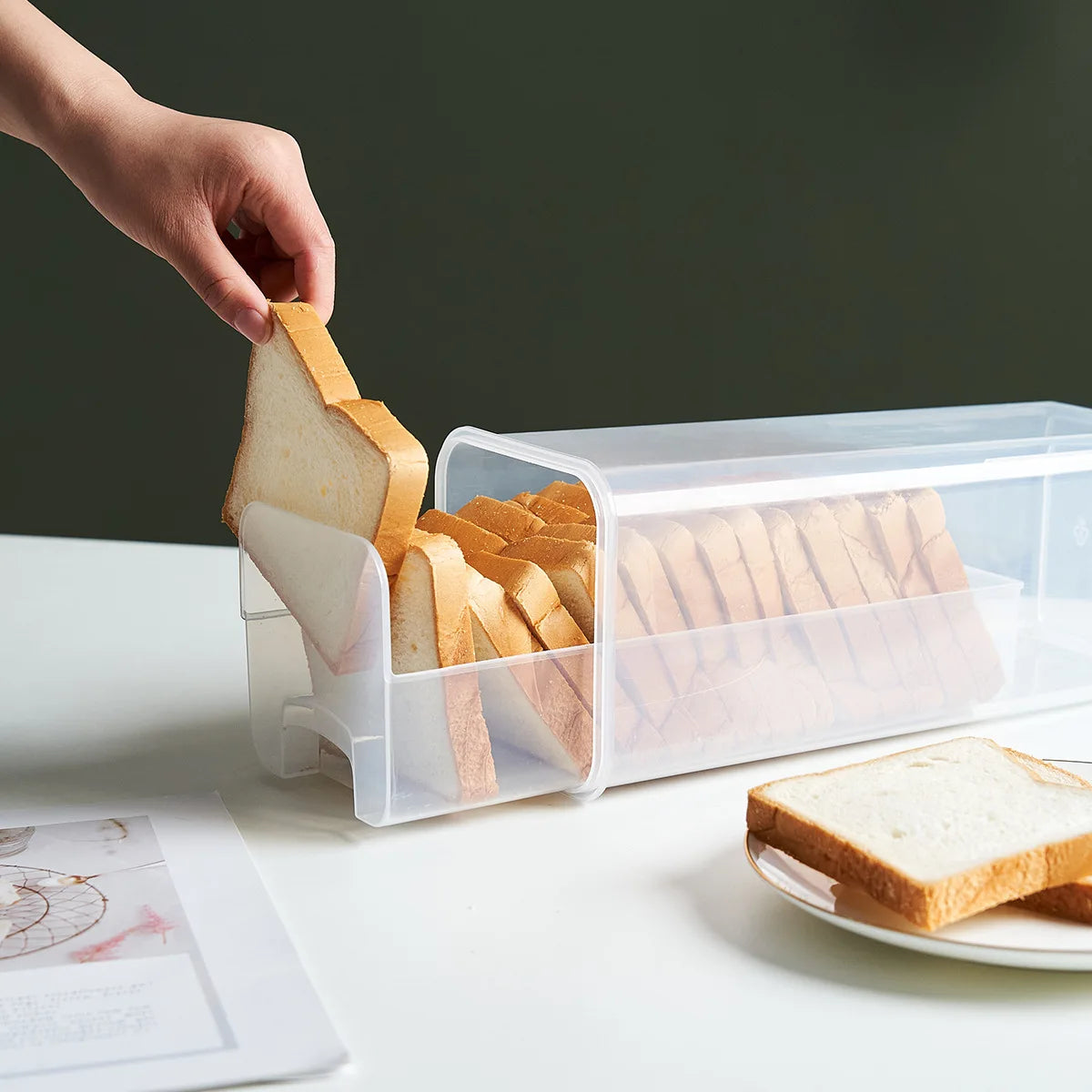 1/2pcs Bread Loaf Container Clear Airtight Bread Box With Lid Sandwich Bread Holder Kitchen Pasta Multigrain Toast Storage Boxs
