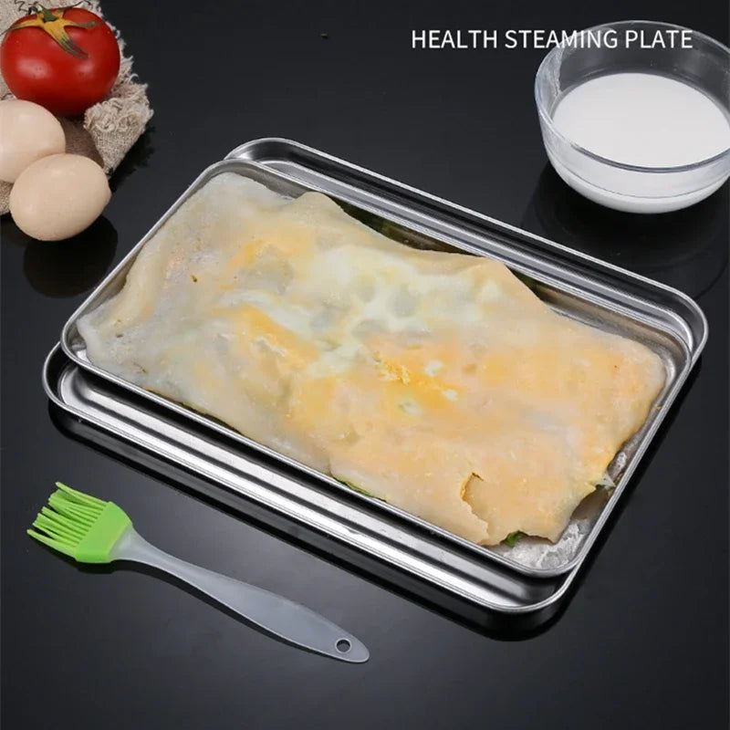 Stainless Steel Rectangle Food Storage Trays Sausage Noodles Fruit Dish Pastry Baking Plates for Restaurant Hotel Kitchen