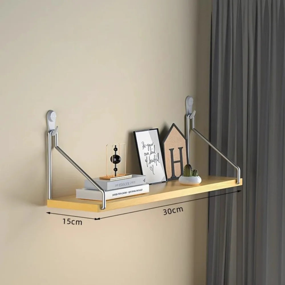 Aesthetic Decor Wooden Material Wall Shelf Wall Mounted No-Punch Design Wall Display Hanging Organizers Floating Shelves Bedroom