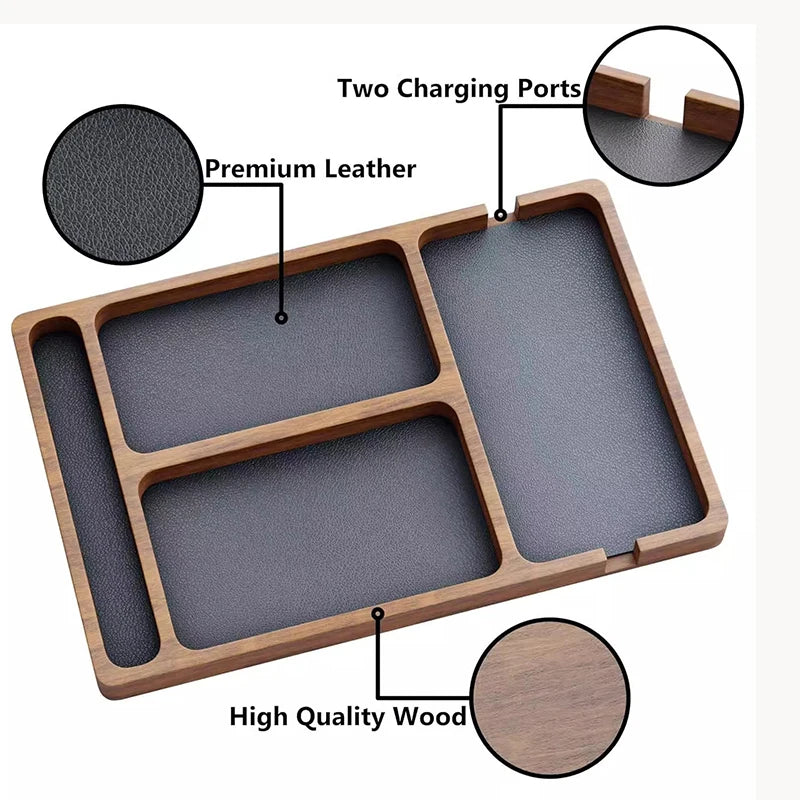 ooden Office Desktop Storage Box Solid Wood Partition Storage Box Mobile Phone Headphone Debris Storage Box Wooden Storage Tray