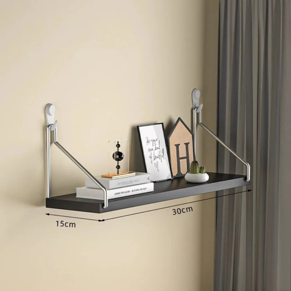 Aesthetic Decor Wooden Material Wall Shelf Wall Mounted No-Punch Design Wall Display Hanging Organizers Floating Shelves Bedroom