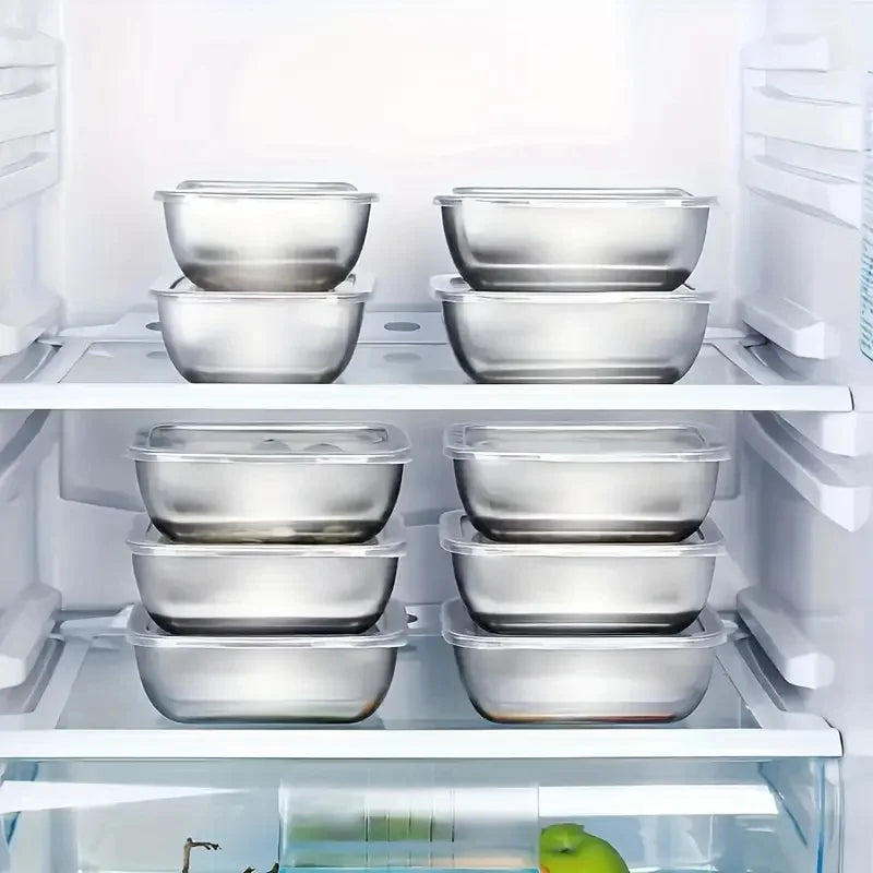 5-Piece Stainless Steel Food Storage Containers, Stackable Meal Prep Boxes for Fridge Lunch Travel Kitchen