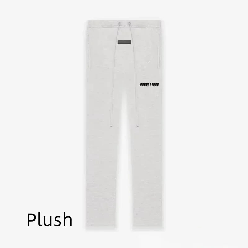 Fashion Double Line Matching Set Men's Drawstring Pants Luxury Design Plush Letter Pants High Street Couple Oversized Pants Set