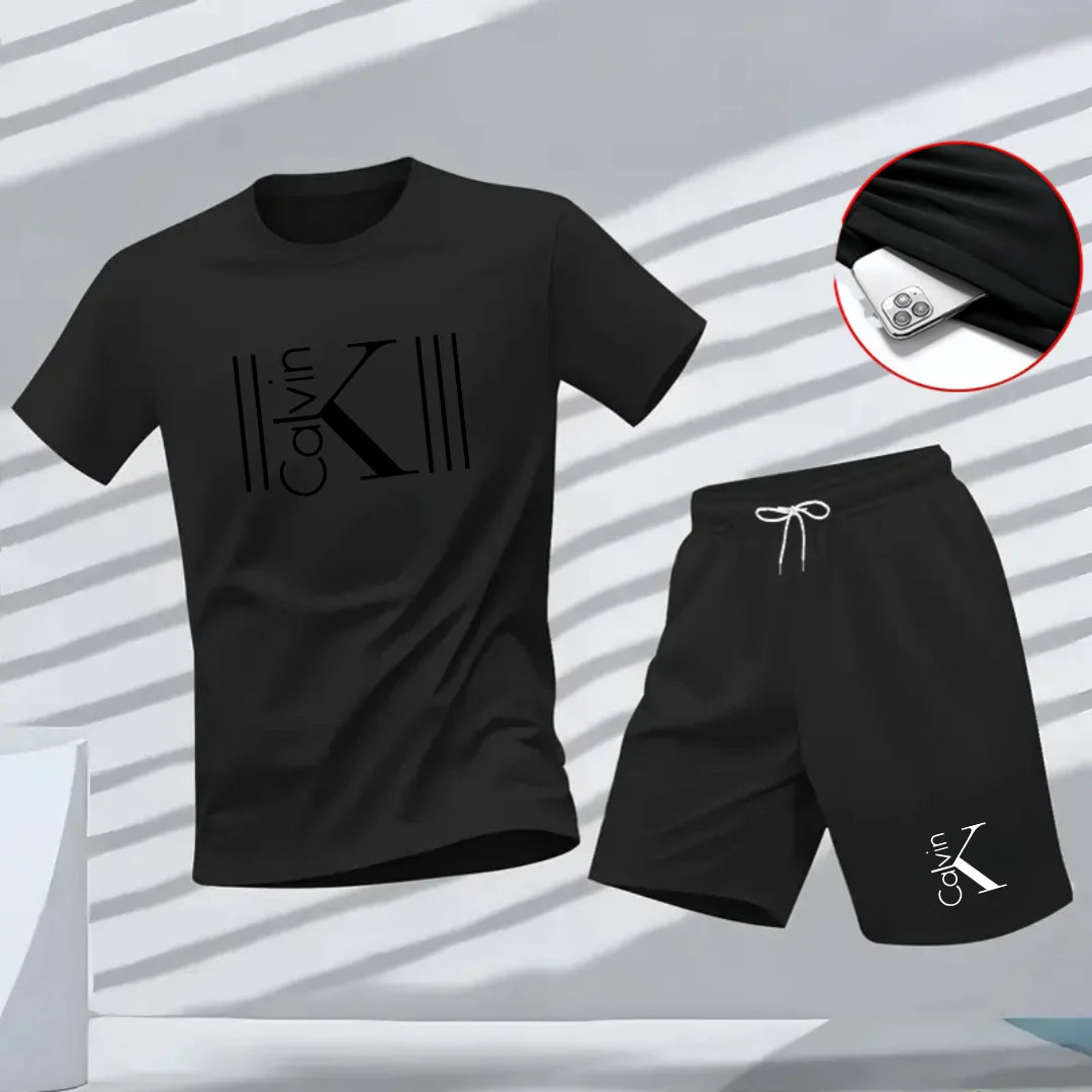 2025 Men's Breathable Sports Pattern Printed T-Shirt Casual Fashion Short-Sleeved T-Shirt Summer Streetwear Top Two-Piece Set
