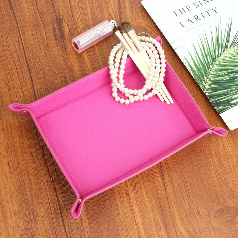 Customized Name PU Leather Rectangular Storage Box for Home Clutter Organization - Entrance Key, Cosmetics, Jewelry Storage Tray