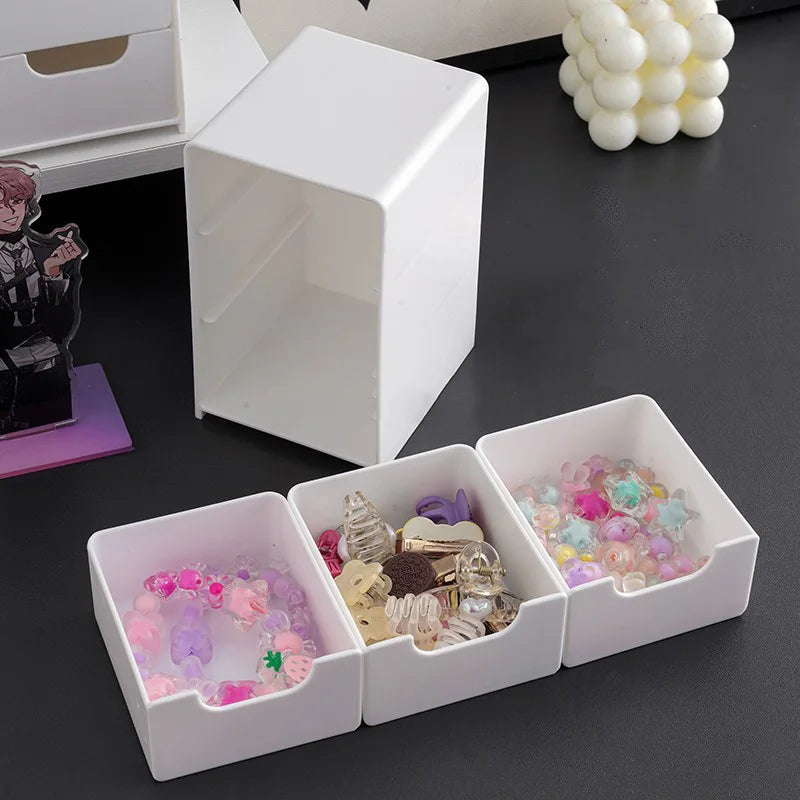 Desktop Storage Box For Makeup Jewelry Mini Large Capacity Jewelry Box Multifunctional 3-Tier Desk Organizer With Drawers