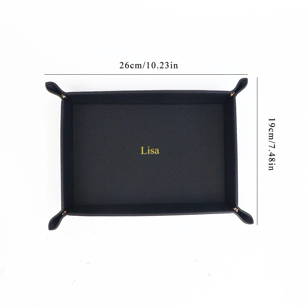 Customized Name PU Leather Rectangular Storage Box for Home Clutter Organization - Entrance Key, Cosmetics, Jewelry Storage Tray