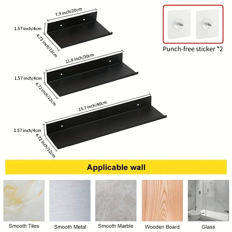 Floating Shelves on Wall Without Drill Room Decor Rack for Plants Flower Pot Artwork Bathroom Kitchen Furniture Organizers Metal