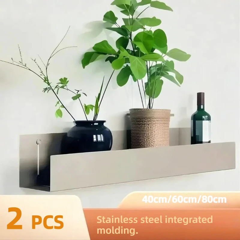 2 PCS Stainless Floating Shelves 60cm/80cm Wall Mounted Display Rack For Living Room/Kitchen/Study  Storage Rack