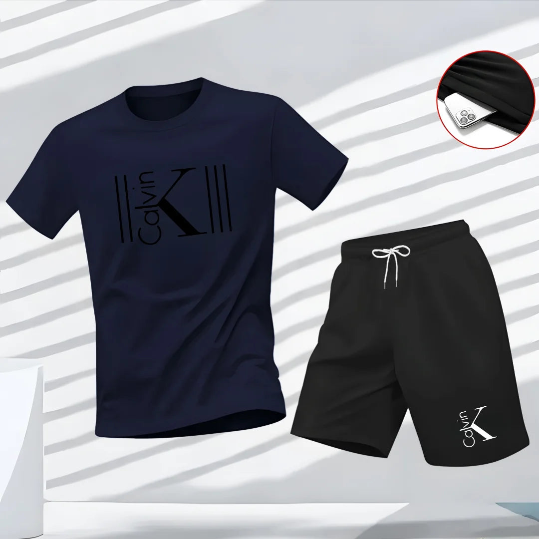 2025 Men's Breathable Sports Pattern Printed T-Shirt Casual Fashion Short-Sleeved T-Shirt Summer Streetwear Top Two-Piece Set