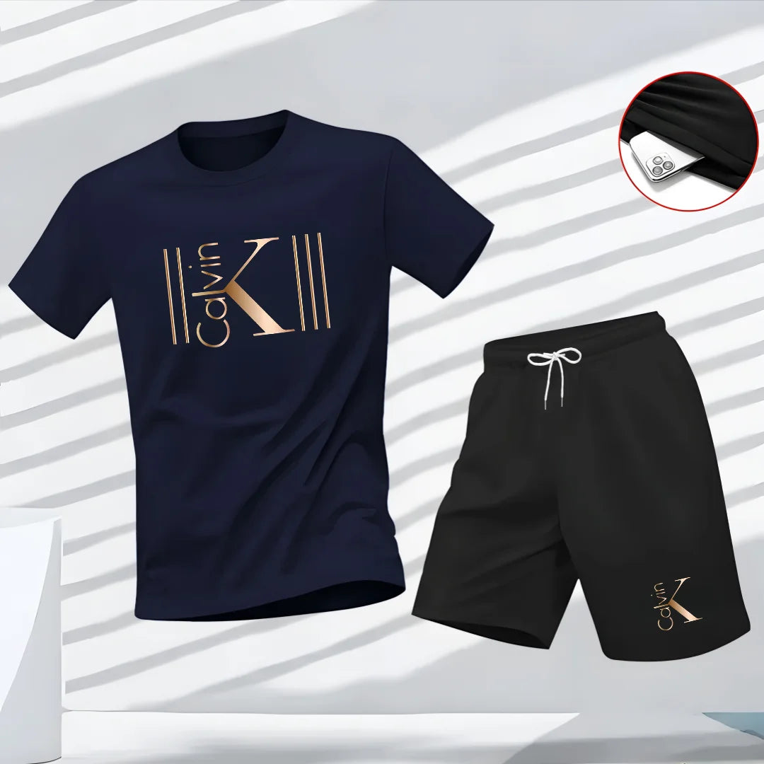 2025 Men's Breathable Sports Pattern Printed T-Shirt Casual Fashion Short-Sleeved T-Shirt Summer Streetwear Top Two-Piece Set