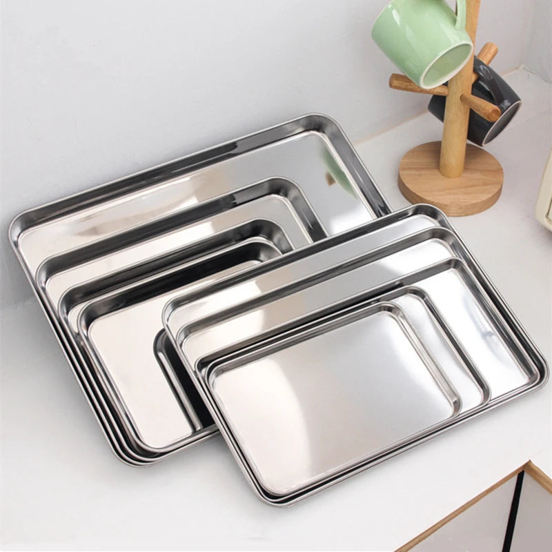 Stainless Steel Rectangle Food Storage Trays Sausage Noodles Fruit Dish Pastry Baking Plates for Restaurant Hotel Kitchen
