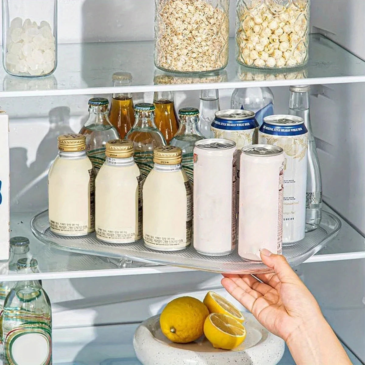 Storage Tray 360-Degree Refrigerator Storage Rotating Tray Used for Kitchen Spice Jars and Sundry Storage Turntable